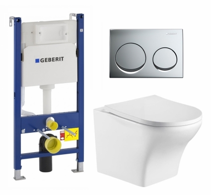Комплект 3 в 1 инсталляция Geberit Duofix + Подвесной унитаз WeltWasser Odenbach 004 GL-WT + кнопка хром