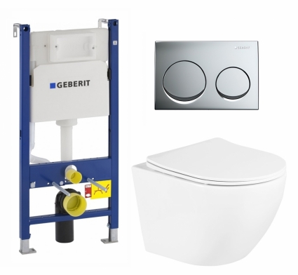 Комплект 3 в 1 инсталляция Geberit Duofix + Унитаз подвесной BelBagno Uno BB3105CHR/SC + кнопка хром