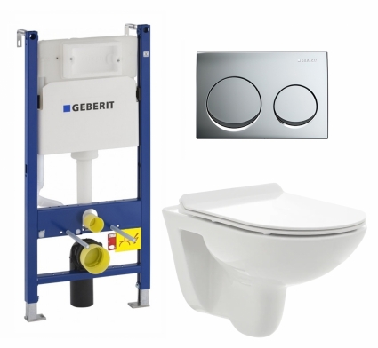 Комплект 3 в 1 инсталляция Geberit Duofix + Унитаз подвесной AQUAme AQM2008 + кнопка хром