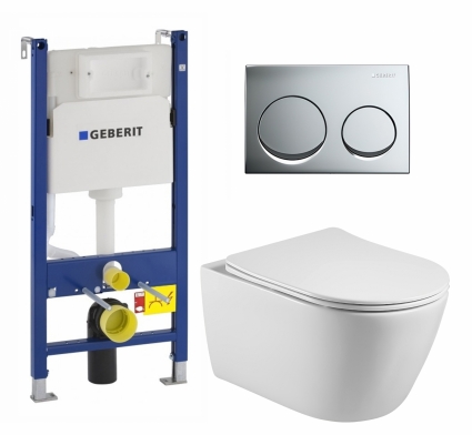 Комплект 3 в 1 инсталляция Geberit Duofix + Унитаз подвесной Акватек Вега AQ1905-00 + кнопка хром