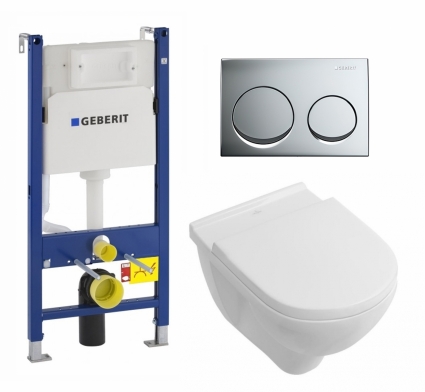 Комплект 3 в 1 инсталляция Geberit Duofix + Унитаз подвесной Villeroy & Boch O Novo + кнопка хром