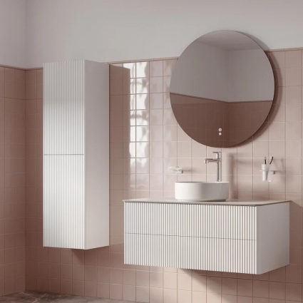 Шкаф-пенал для ванной Iddis Aiger 40 подвесной, матовый белый soft touch, с дверками