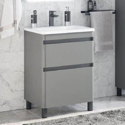 Тумба под раковину без столешницы Corozo Алабама 60 Z2 напольная, графит, soft-touch, матовая, с ящиками