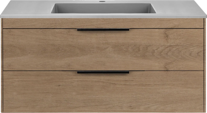 Тумба с раковиной Vincea Chiara 2D 100, 2 ящика, натуральный дуб, с серой раковиной, подвесная, матовая