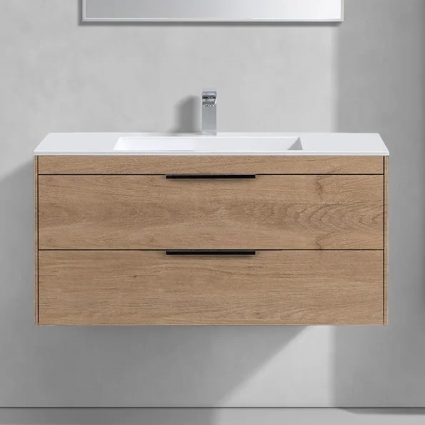 Тумба с раковиной Vincea Chiara 2D 100, 2 ящика, натуральный дуб, с белой раковиной, подвесная, матовая