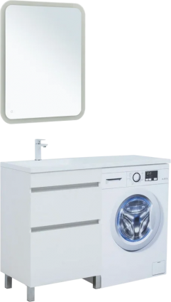 Мебель для ванной комнаты Aquanet Вега 120 L напольная, белая глянцевая, под стиральную машину, с ящиками, с доводчиками