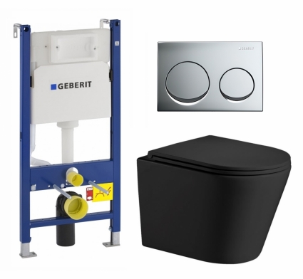Комплект 3 в 1 инсталляция Geberit Duofix + Подвесной унитаз WeltWasser Salzbach 043 MT-BL + кнопка хром