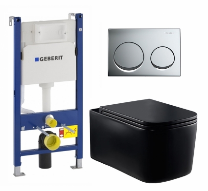 Комплект 3 в 1 инсталляция Geberit Duofix + Унитаз Vincea Ultra Rimless VT1-32MB + кнопка хром