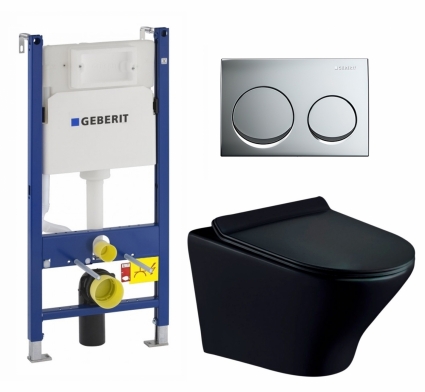 Комплект 3 в 1 инсталляция Geberit Duofix + Унитаз подвесной Esbano Aster ESUPASTEBM + кнопка хром