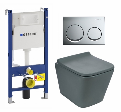 Комплект 3 в 1 инсталляция Geberit Duofix + Унитаз подвесной Weltwasser WW SK Gelbach 041 MT-GR + кнопка хром