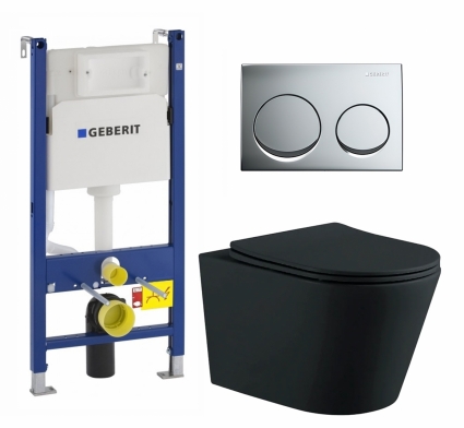 Комплект 3 в 1 инсталляция Geberit Duofix + Унитаз подвесной AQUATEK Вега AQ1905-MB + кнопка хром