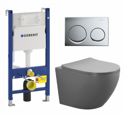 Комплект 3 в 1 инсталляция Geberit Duofix + Унитаз подвесной AQUATEK Европа AQ1901-MG + кнопка хром