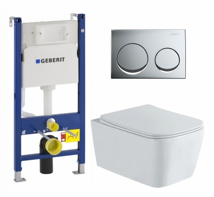 Комплект 3 в 1 инсталляция Geberit Duofix + Унитаз подвесной AQUATEK Либра New AQ1148N-00 + кнопка хром