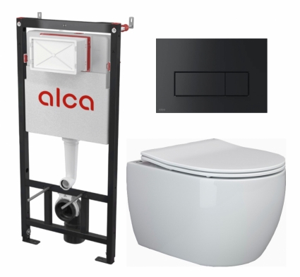 Комплект 3 в 1 инсталляция AlcaPlast + Унитаз подвесной Ceramica Nova Play CN3001 + кнопка черная