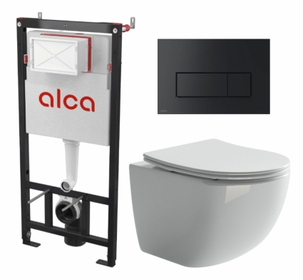 Комплект 3 в 1 инсталляция AlcaPlast + Унитаз подвесной Ceramica Nova Forma CN3009 + кнопка черная