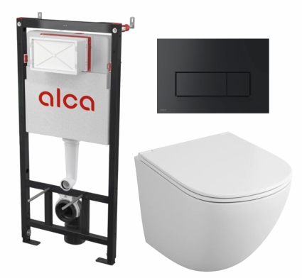 Комплект 3 в 1 инсталляция AlcaPlast + Унитаз подвесной Owl 1975 Vind TOWLT190302 + кнопка черная