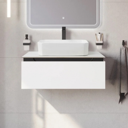Тумба с раковиной Cezares Slider 80 подвесная, 1 ящик, со столешницей, bianco opaco, матовая, с доводчиками