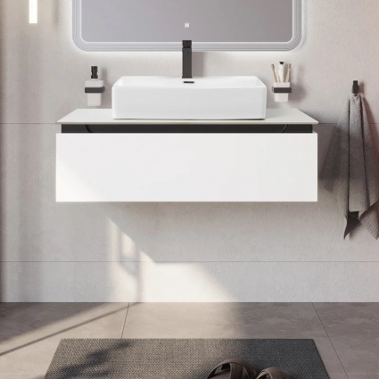 Тумба с раковиной Cezares Slider 100 подвесная, 1 ящик, со столешницей, bianco opaco, матовая, с доводчиками
