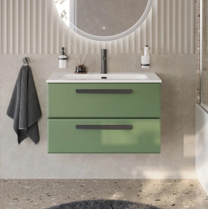 Тумба под раковину без столешницы Cezares Eco Cer-N 80 фисташковый софт, ручки матовые черные, подвесная, с ящиками