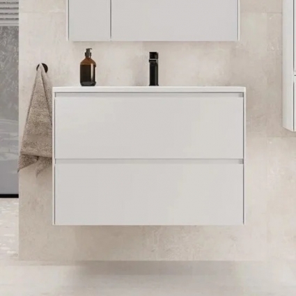 Тумба с раковиной Style Line Лима 100 см подвесная LINE 100 2 ящика PLUS Белый Матовый ЭМАЛЬ, с доводчиками