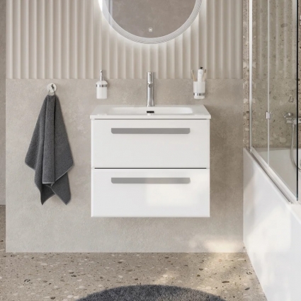 Тумба под раковину без столешницы Cezares Eco Cer-N 60 bianco lucido, ручки серые, подвесная, глянцевая