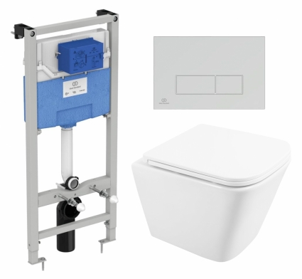 Комплект 3 в 1 инсталляция Ideal Standard + Унитаз подвесной BelBagno Due BB3103CHR/SC + кнопка хром