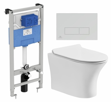 Комплект 3 в 1 инсталляция Ideal Standard +  Подвесной безободковый унитаз CeruttiSpa Bernina aria CT7191 + кнопка хром