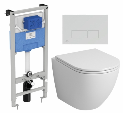 Комплект 3 в 1 инсталляция Ideal Standard + Унитаз подвесной Grossman GR-4455S + кнопка хром