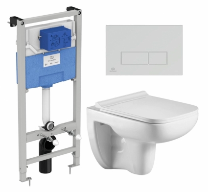 Комплект 3 в 1 инсталляция Ideal Standard +  Подвесной унитаз WeltWasser Kehlbach 004 GL-WT + кнопка хром