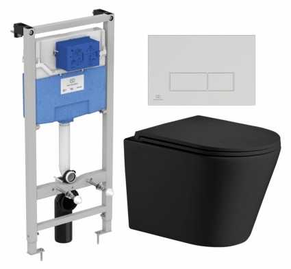 Комплект 3 в 1 инсталляция Ideal Standard + Подвесной унитаз WeltWasser Salzbach 043 MT-BL + кнопка хром