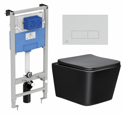 Комплект 3 в 1 инсталляция Ideal Standard + Унитаз Vincea Q-Line VT1-12MB + кнопка хром