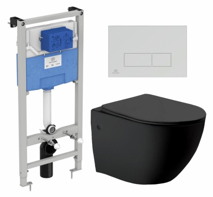 Комплект 3 в 1 инсталляция Ideal Standard + Унитаз Vincea Globo VT1-14MB + кнопка хром