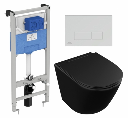 Комплект 3 в 1 инсталляция Ideal Standard +  Унитаз подвесной Owl 1975 Vind Cirkel-H Matt Black OWLT190305 + кнопка хром