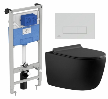 Комплект 3 в 1 инсталляция Ideal Standard +  Унитаз подвесной Aquanet Cetus-BW 287008  + кнопка хром