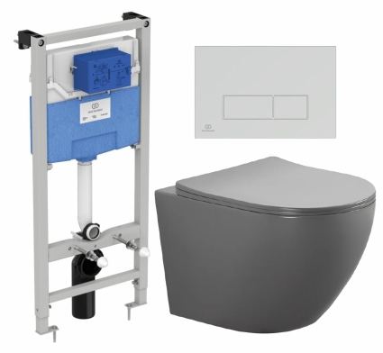 Комплект 3 в 1 инсталляция Ideal Standard + Унитаз подвесной AQUATEK Европа AQ1901-MG + кнопка хром