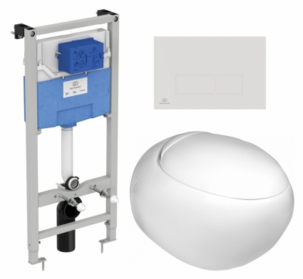 Комплект 3 в 1 инсталляция Ideal Standard + Подвесной унитаз WeltWasser Jeckenbach + кнопка белая