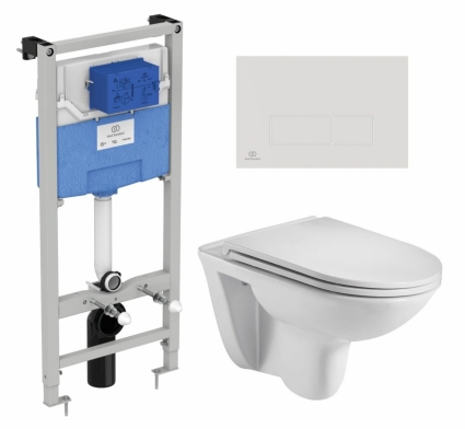 Комплект 3 в 1 инсталляция Ideal Standard + Подвесной унитаз WeltWasser Baarbach 004 GL-WT + кнопка белая