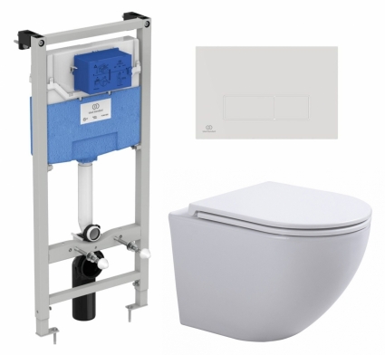 Комплект 3 в 1 инсталляция Ideal Standard + Подвесной унитаз SinteSi EVI + кнопка белая