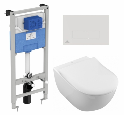 Комплект 3 в 1 инсталляция Ideal Standard + Унитаз подвесной Villeroy & Boch Subway 2.0 5614R201 + кнопка белая