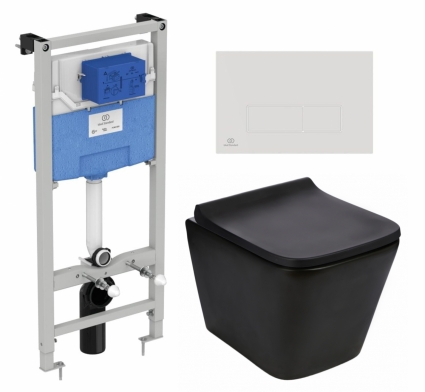Комплект 3 в 1 инсталляция Ideal Standard + Подвесной унитаз WeltWasser Gelbach 043 MT-BL + кнопка белая