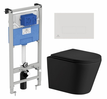 Комплект 3 в 1 инсталляция Ideal Standard + Подвесной унитаз WeltWasser Salzbach 043 MT-BL + кнопка белая