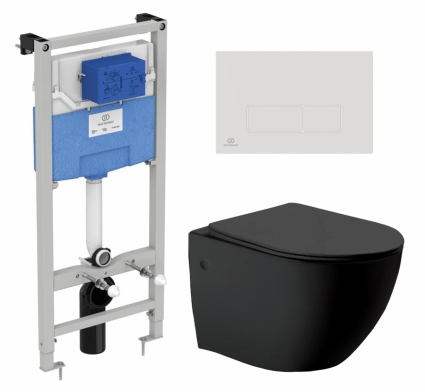 Комплект 3 в 1 инсталляция Ideal Standard + Унитаз Vincea Globo VT1-14MB + кнопка белая