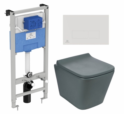 Комплект 3 в 1 инсталляция Ideal Standard + Унитаз подвесной Weltwasser WW SK Gelbach 041 MT-GR + кнопка белая
