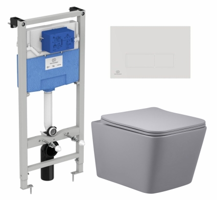 Комплект 3 в 1 инсталляция Ideal Standard + Унитаз подвесной Vincea Q-Line VT1-12MG + кнопка белая