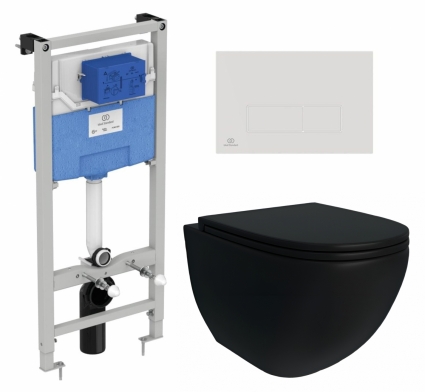 Комплект 3 в 1 инсталляция Ideal Standard + Унитаз подвесной Enio Unico BL EN4105055 + кнопка белая