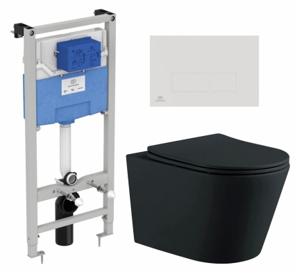 Комплект 3 в 1 инсталляция Ideal Standard + Унитаз подвесной AQUATEK Вега AQ1905-MB + кнопка белая