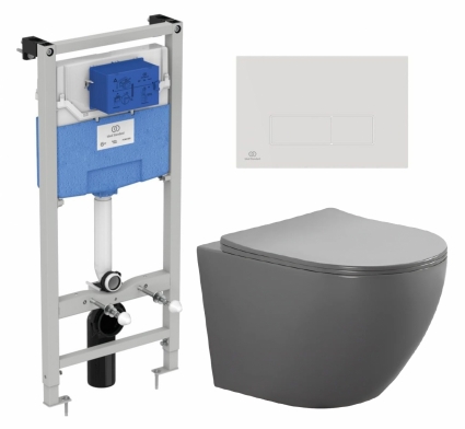 Комплект 3 в 1 инсталляция Ideal Standard + Унитаз подвесной AQUATEK Европа AQ1901-MG + кнопка белая