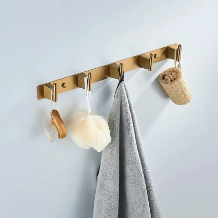 Крючки для ванной и кухни / планка с 5 крючками Shevanik SG5751G, золотой сатин
