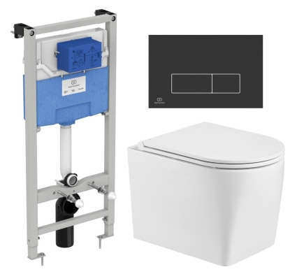 Комплект 3 в 1 инсталляция Ideal Standard + Унитаз подвесной WeltWasser Nesenbach 004 GL-WT + кнопка черная