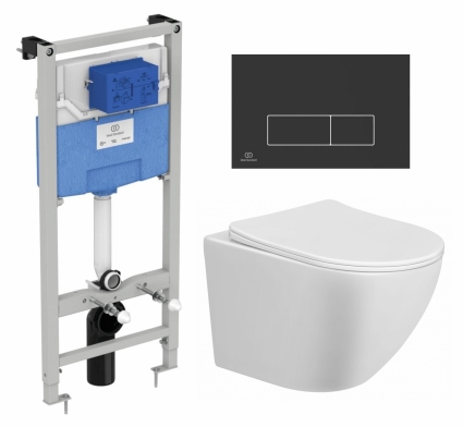 Комплект 3 в 1 инсталляция Ideal Standard + Унитаз подвесной Taliente Amato AM25010 + кнопка черная
